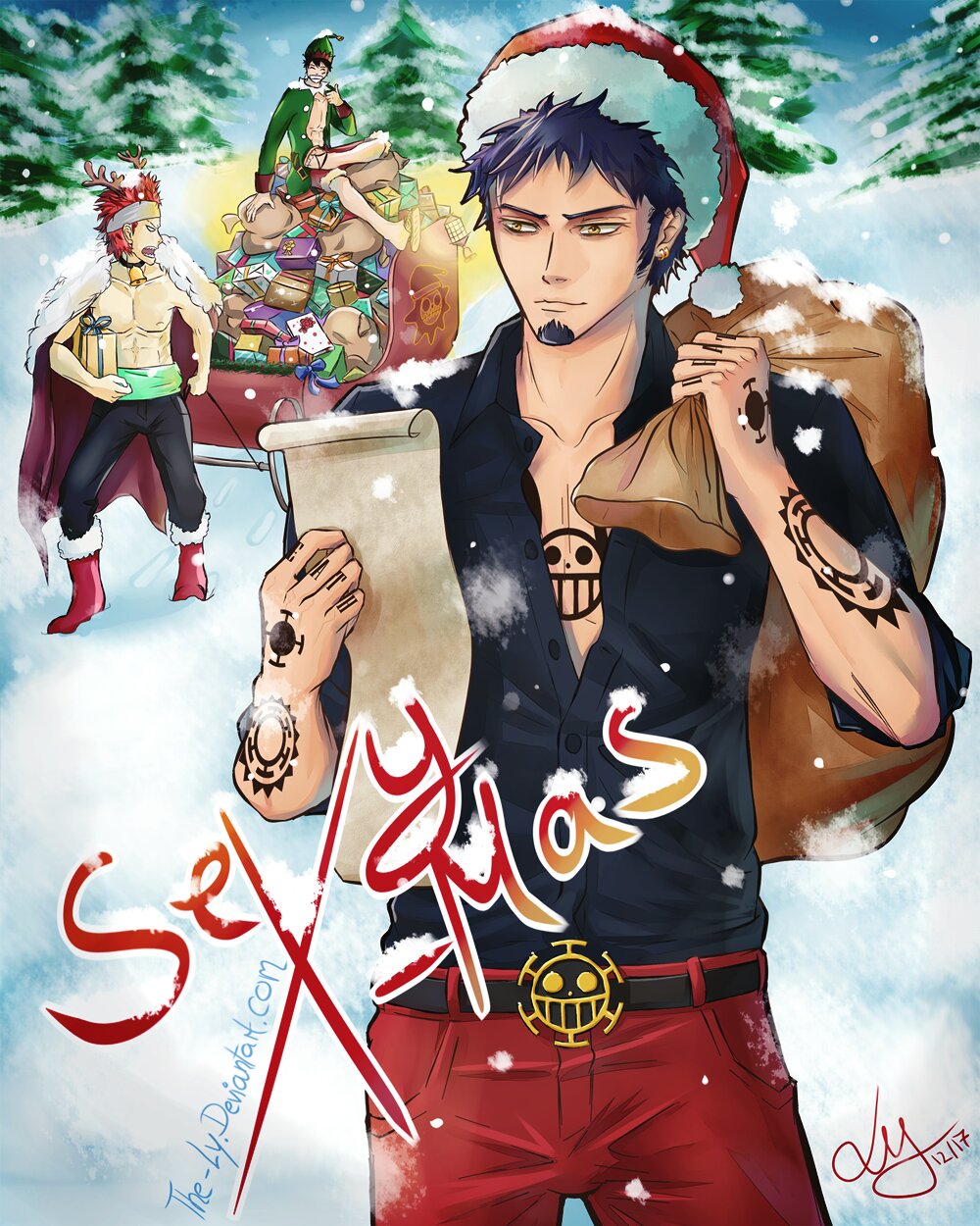 Pirate Heartbeat Dokomi F Since I Can T Finish A Christmas Artwork This Year Here S Last Year S Sexy Santa Trafalgarlaw Eustasskid Monkeydluffy Onepiece トラファルガー D ワーテル ロー トラファルガー