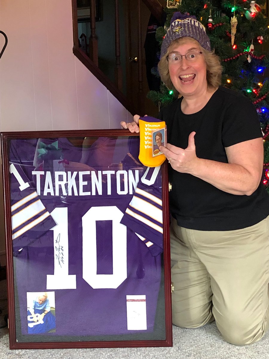 BethFaubion's tweet photo. Awesome Christmas gift! From my awesome husband! Have wanted this jersey since 1975. Toboggan cap is from Bethany! Now I can retire mine from 1980. Maybe this is a sign we make the playoffs and WIN a Super Bowl. SKOL Vikings! #vikings #frantarkenton https://t.co/znuOLWoAKu