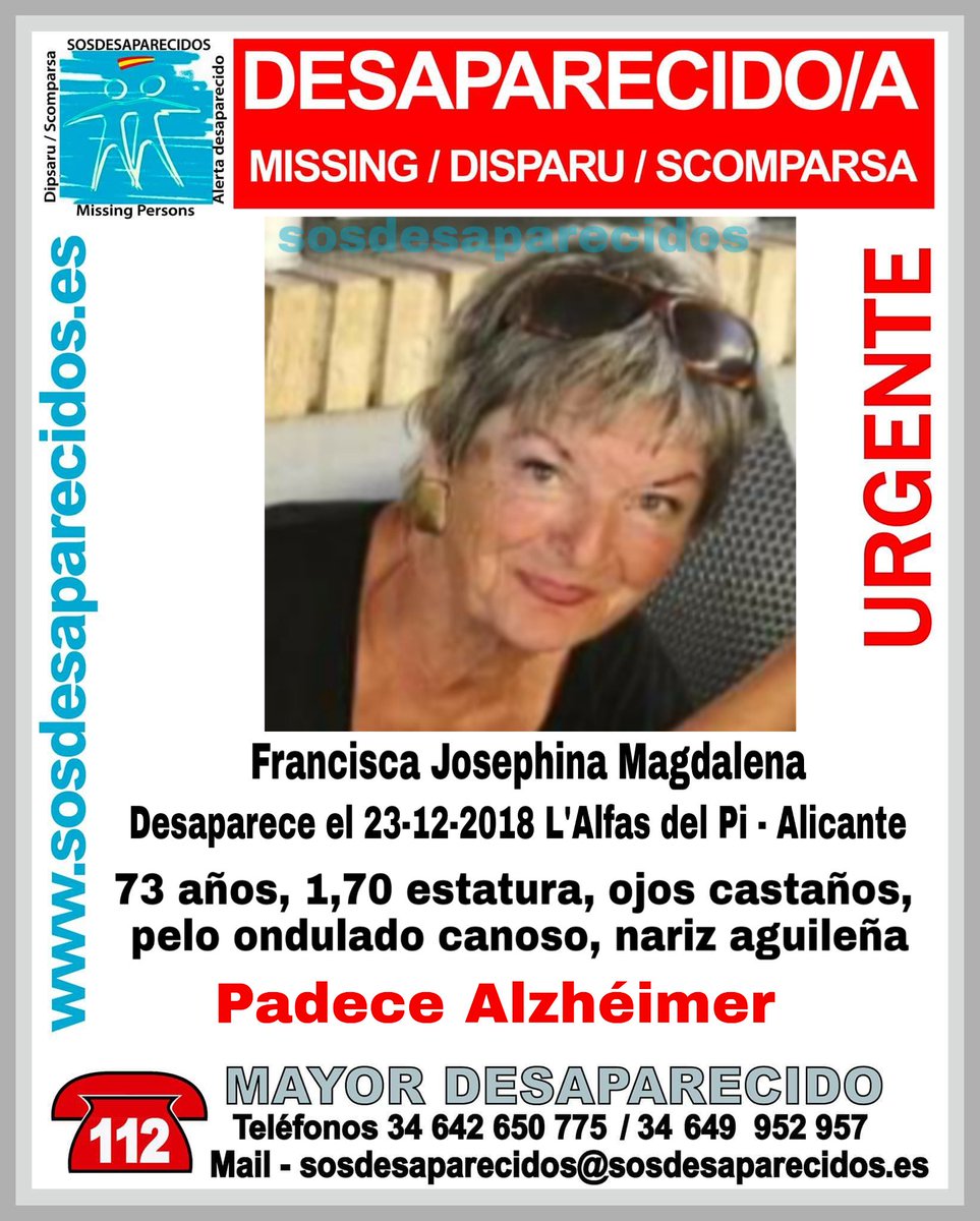 sosdesaparecido's tweet image. 🆘 DESAPARECIDA
#Desaparecidos #sosdesaparecidos #Missing #España #AlfazdelPi #Alicante