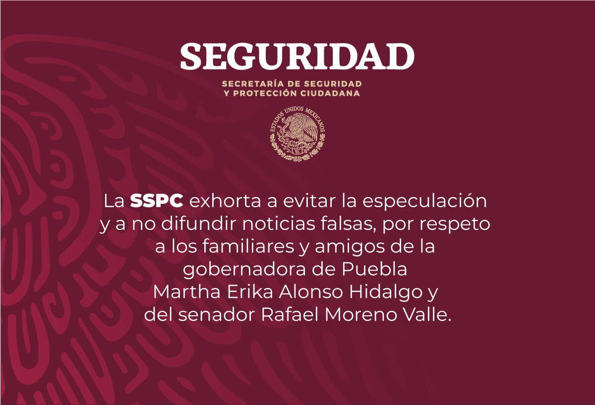 SSPCMexico's tweet photo. La #SSPC exhorta a evitar la especulación y a no difundir noticias falsas. #GobiernoDeMéxico  #CompromisoConLaVerdad
#ConLaTragediaNo https://t.co/IEwfuSltcj