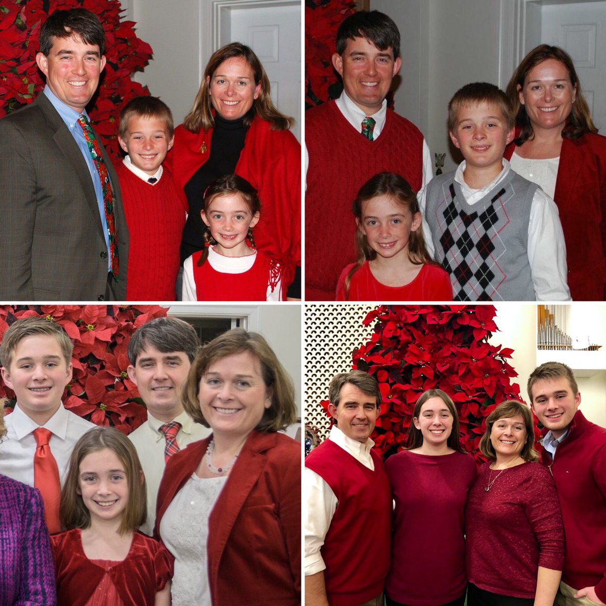 SaraRomeyn's tweet photo. Merry Christmas from our family to yours! #RedSweaters #poinsettias #TallKids #ShortMom https://t.co/VVINNybZgS