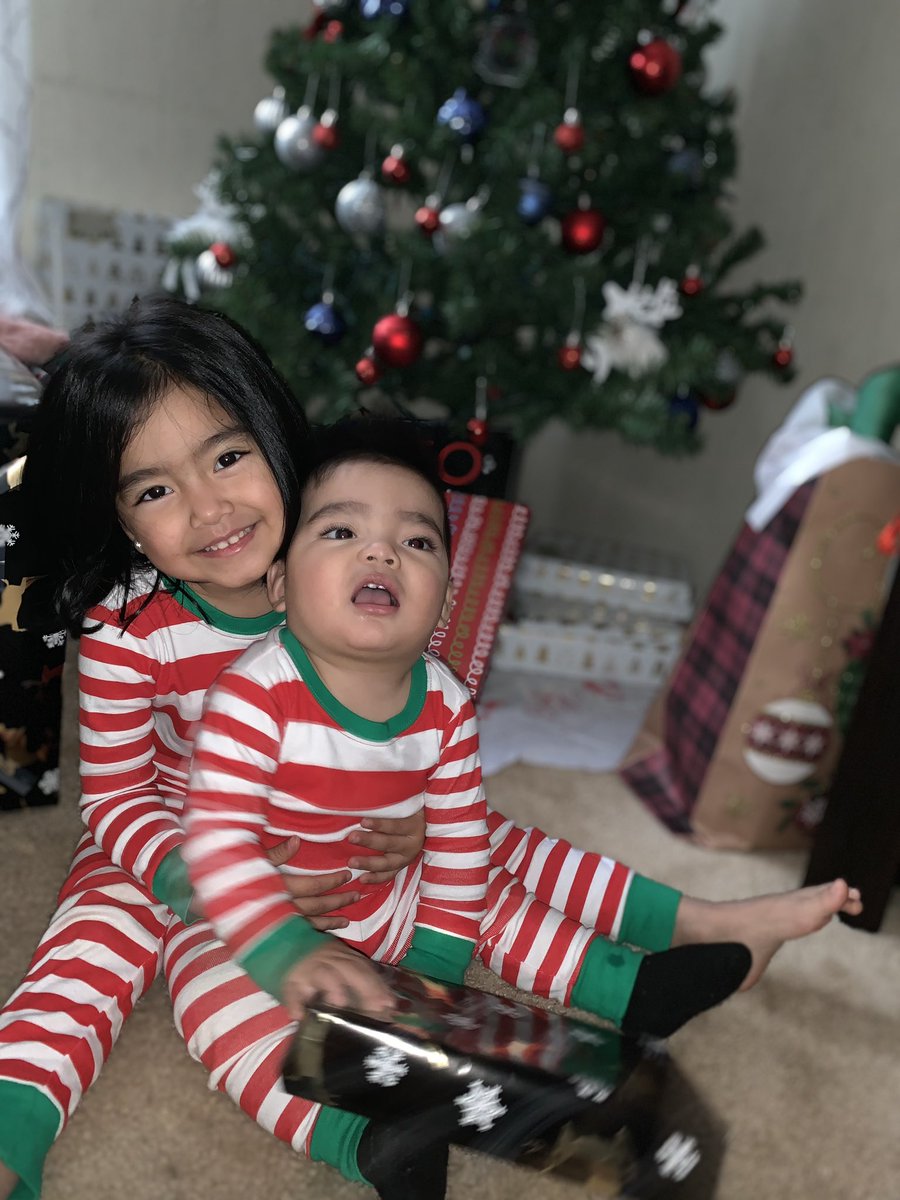 So this was our attempt this morning to getting a picture before opening gifts 😂🥰 they still cute asf tho. 
#matchingpjs