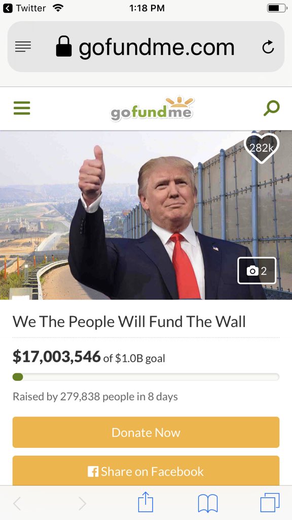 Go Fund Me Border Wall funding now over $17 million