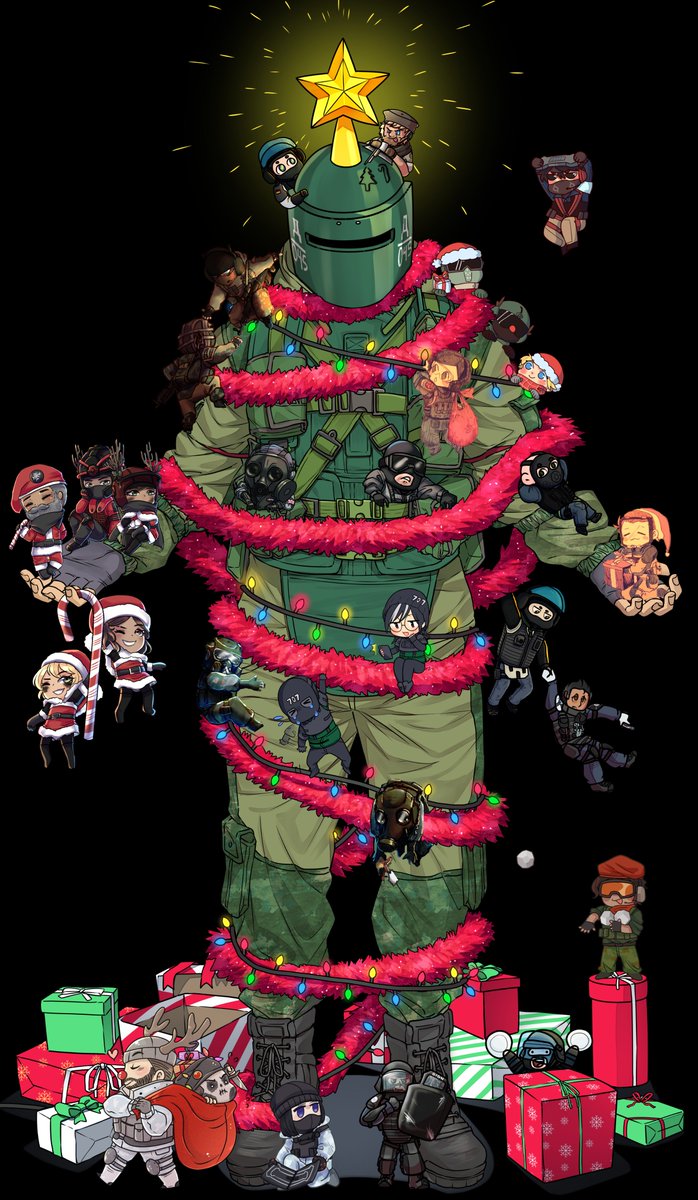On the 25th day of #Siegemas an Alpha Pack gave me: The Lord Tachanka decorated like a beautiful tree! | Thank you for sticking with us on this long journey, we had so much fun and we hope you enjoyed all the amazing art! | Art by (most) of the artists who participated ✨