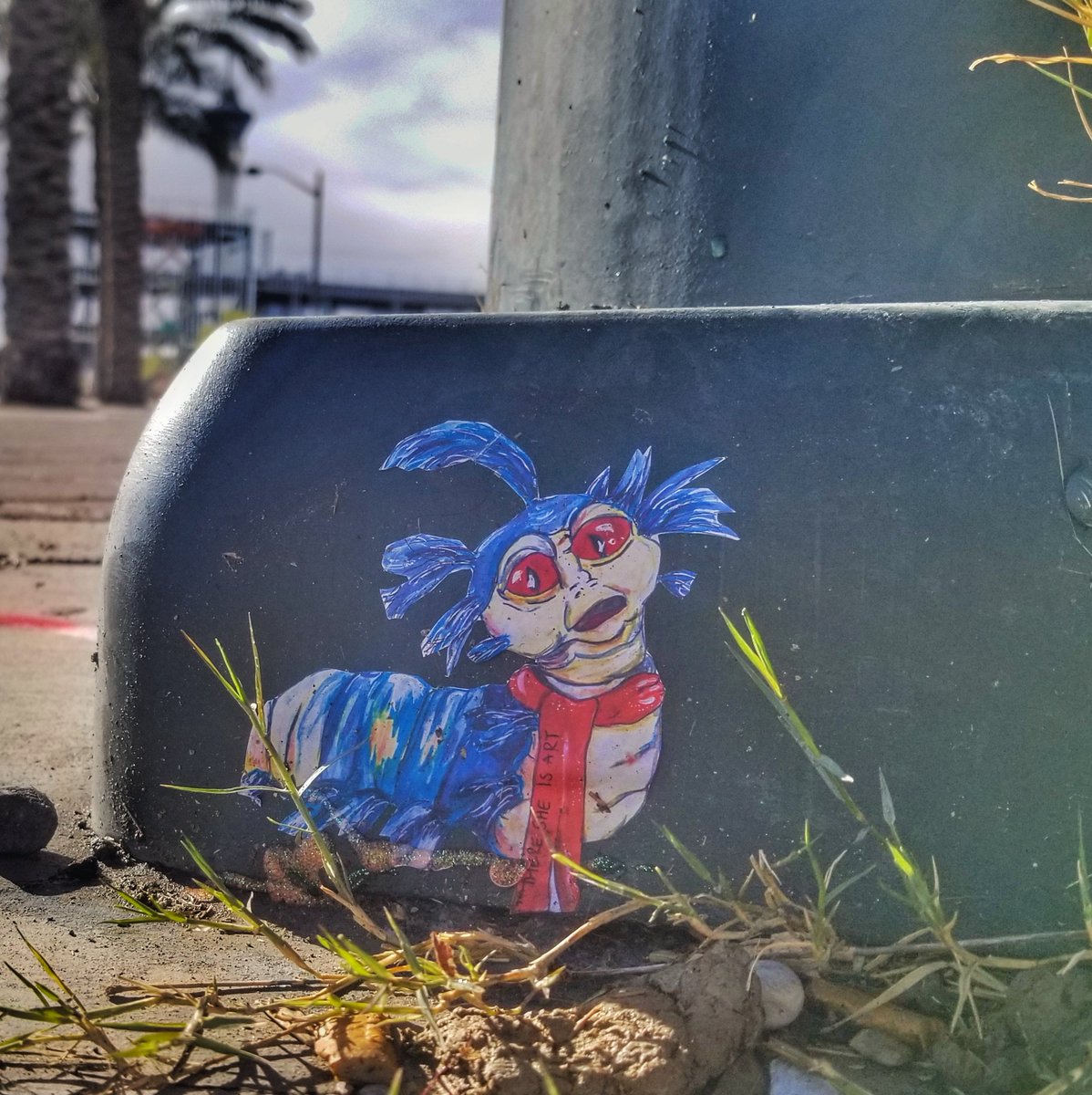 theresheisart's tweet photo. Through dangers untold and hardships unnumbered, four worms have fought their way to #dtlv , beyond Paradise City, to take back the streets that you have stolen!!! 
#labyrinth #labyrinthworm #theresheisart #18b #goblinking #lasvegasartsdistrict #streetart #wheatpaste https://t.co/lQMHYS7z0U