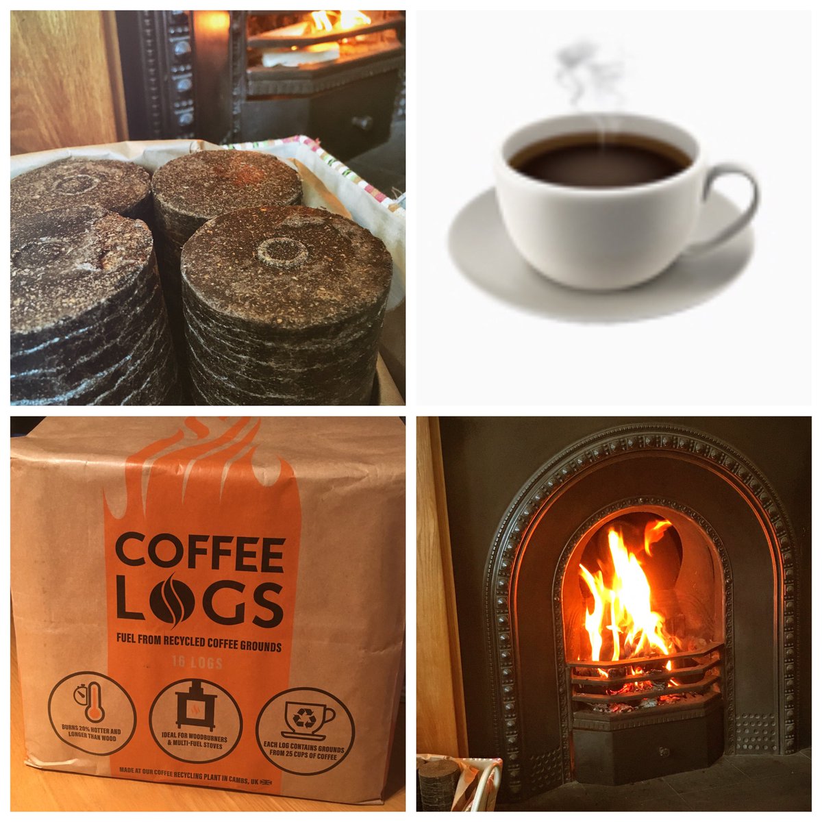 I’ve tried these #coffeelogs made from compressed used coffee grounds on an open fire. 1 log equivalent to 25 cups of grounds. #biobean. Great concept.💡