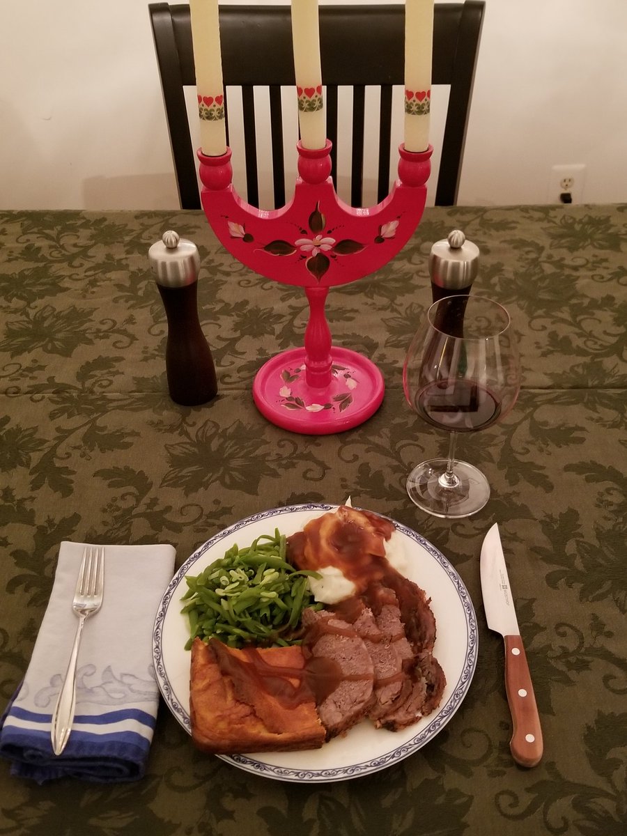 ...(Part 2)...my Christmas dinner - ribeye roast, Yorkshire pudding, black truffle butter mashed potatoes, french-cut green beans, gravy and a delicious Cabernet!