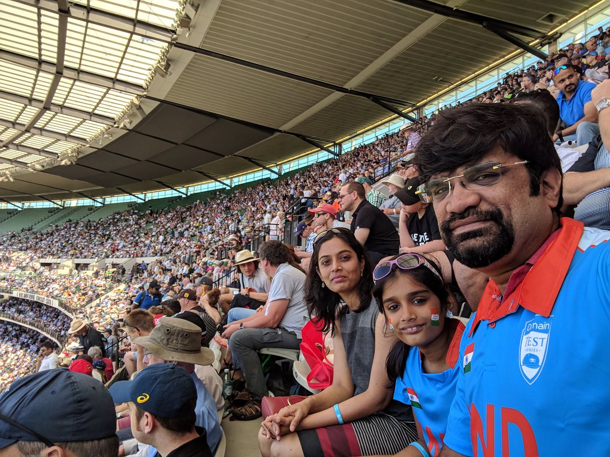 sriramharan's tweet photo. Can't get bigger than this!! Dreamt of coming here to watch a game when I was a 8-9 year old boy and here I am when my daughter is 8-9 years old!! Unbelievable!! India vs Australia, boxing day at MCG, loving every bit!!#Itsyourgame https://t.co/vNZHlTIfeV