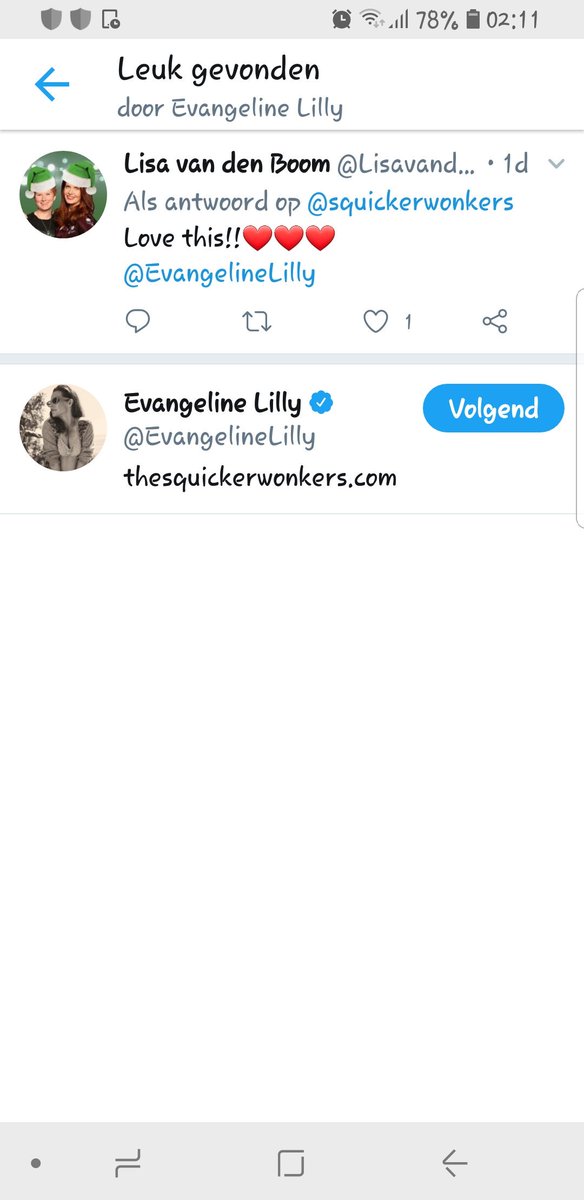 LisavandenBoom's tweet photo. Evangeline Lilly liked my reply!😱😍❤❤ #iamhappy🤩 #thankyou #EvangelineLilly❤ #squickerwonkers https://t.co/08738lGJt2