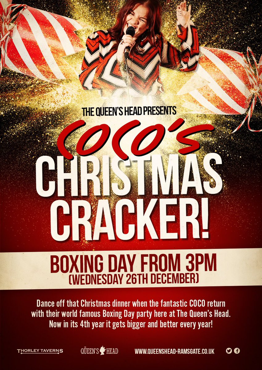 The Queens Head (@thequeenshead1) on Twitter photo Our 4th annual COCO’s CHRISTMAS CRACKER !
#ChristmasCracker #boxingday2018 #Soul #funk #disco #Ramsgate #ramsgateharbour #teamQH <a href="/ThorleyTaverns/">Thorley Taverns</a> <a href="/ThanetGigs/">JanetThanetGIGS</a> Our 4th annual COCO’s CHRISTMAS CRACKER !
#ChristmasCracker #boxingday2018 #Soul #funk #disco #Ramsgate #ramsgateharbour #teamQH <a href="/ThorleyTaverns/">Thorley Taverns</a> <a href="/ThanetGigs/">JanetThanetGIGS</a>
