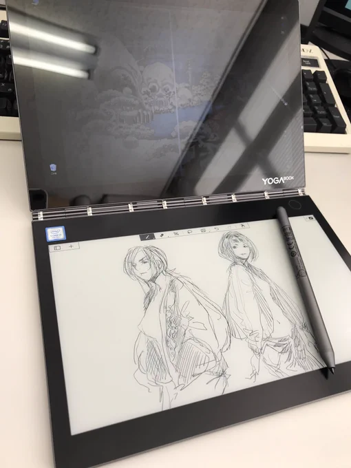 My first E-ink drawing on Lenovo Yogabook C930. 3rd image is png file which copy&amp;past to windows paint app. かなり楽しいガジェッツだとおもいました 