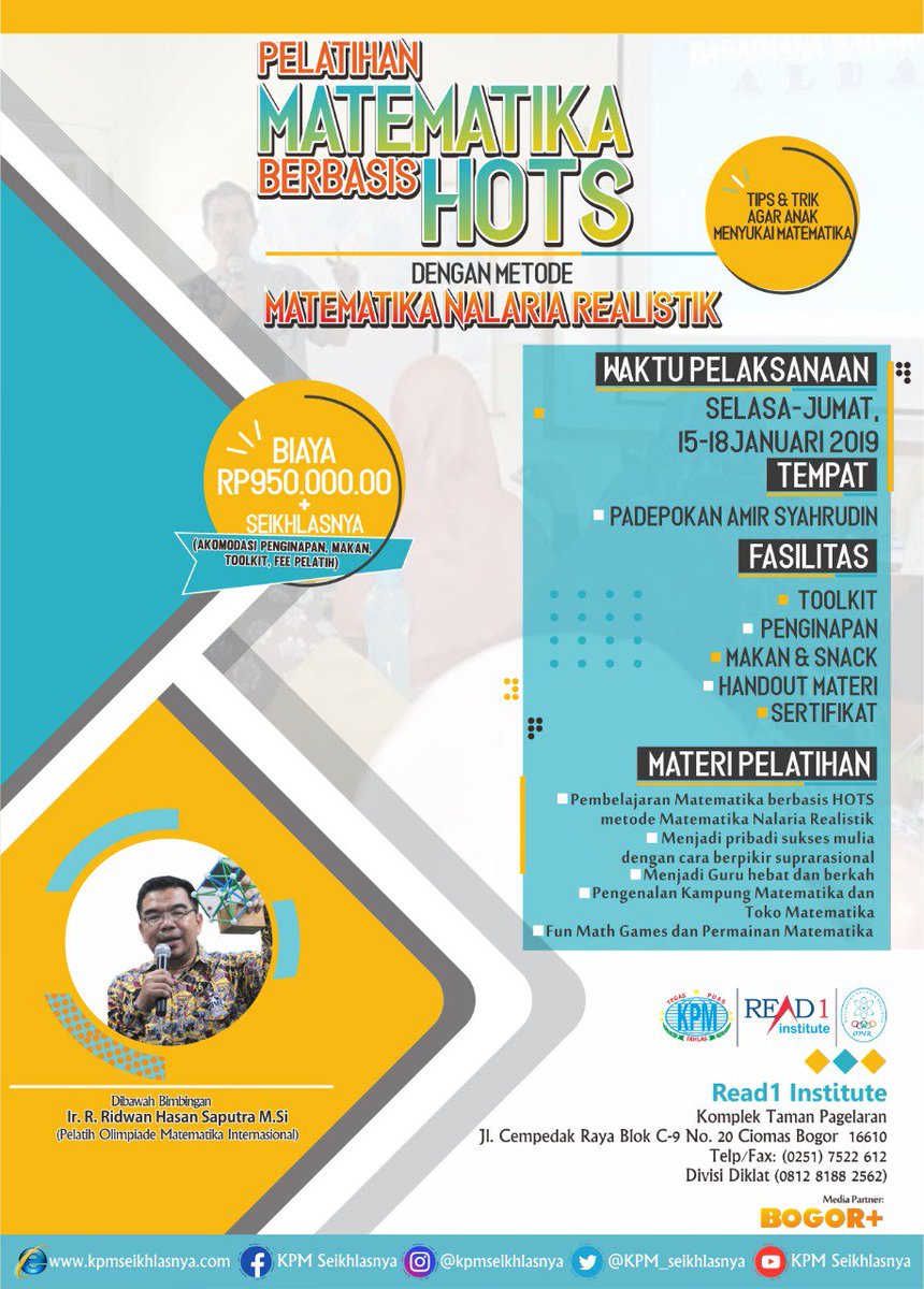 📣Ikutilah pelatihan HOTS metode Matematika Nalaria Realistik yang dibina langsung oleh para Pakar Matematika *Klinik Pendidikan Mipa (KPM)*
Info: instagram.com/p/Br15MWEFToj/…