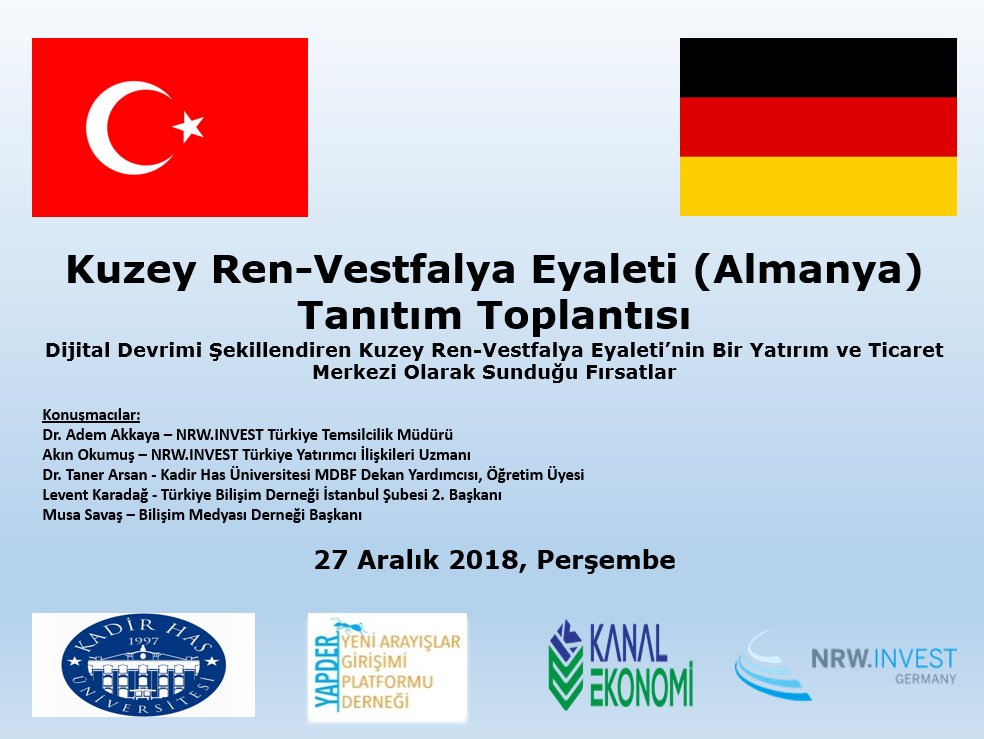 NRWGlobalTR's tweet photo. 27 Aralık 2018 Perşembe günü düzenlenecek etkinliğe katılım ücretsiz olup kayıt zorunludur. @khasedutr #YAPDER @KanalEkonomi #NRWINVEST #NRW #NRWorldWide #dijitalledönüşüm #inovasyon #startup #endüstri40 #almanyadayatırım #ihracat #invest #yurtdışınaaçılım #almanya #türkiye https://t.co/pBrmhOWace