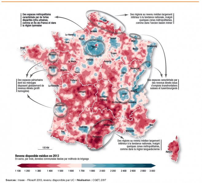 La carte des inégalités territoriales de revenus (par commune) : la France est assoiffée d'aménagement du territoire.
Source : @CGET_gouv