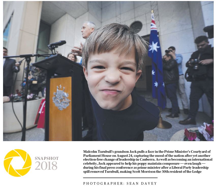 clarcava's tweet photo. Talk about stealing the show! @TurnbullMalcolm's grandson Jack brought a bit of levity to his pops last presser as PM. #SummerLiving #Snapshot2018 #SeanDavey https://t.co/jx2Xie2hQC