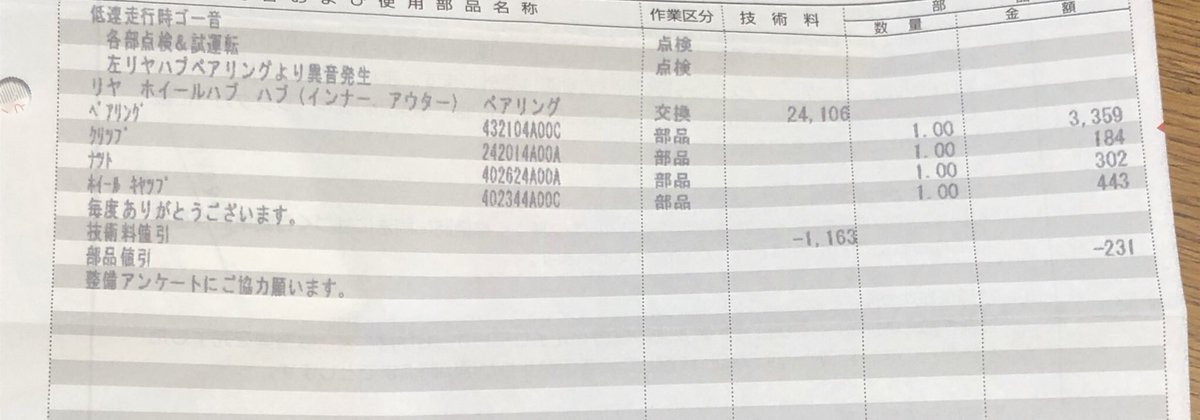 工賃 交換 ハブ ベアリング