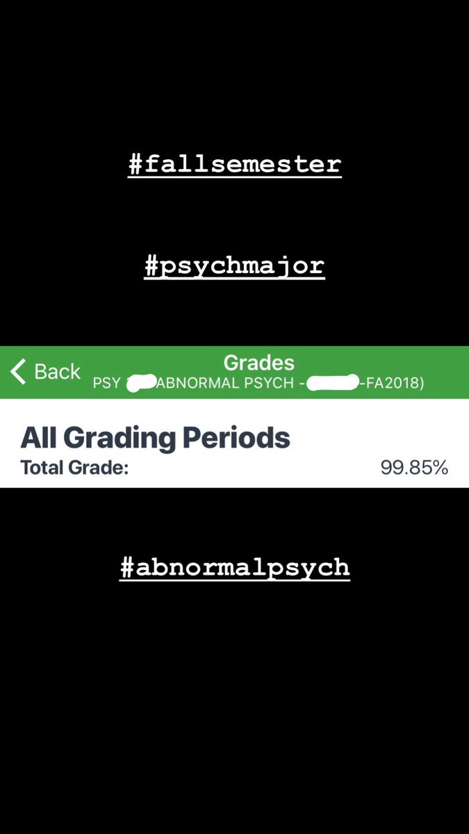 jennahaze's tweet photo. ⚡️ #abnormalpsychology #preprofessionaldevelopment #humanmotivation #psychologymajor #fallsemester2018 #grades ⚡️ https://t.co/r29kXlTYWE