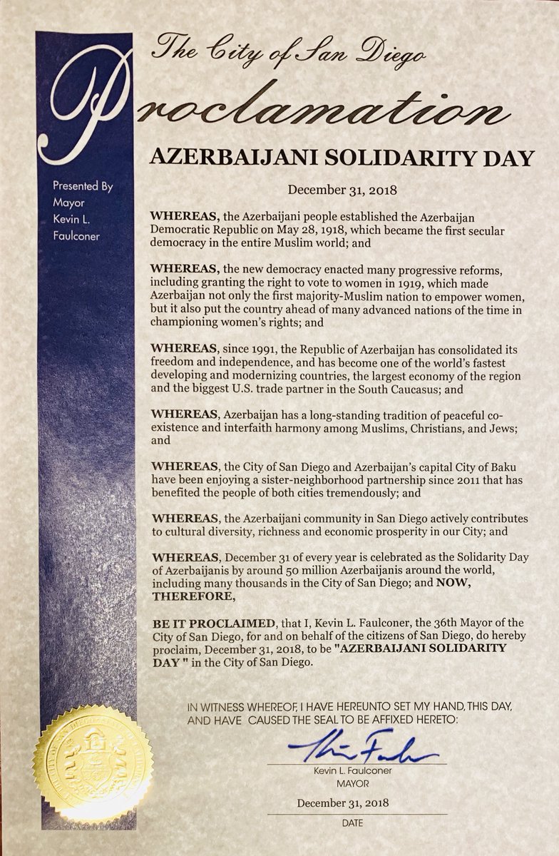 News about - U.S. City of San Diego proclaims December 31 as ‘Azerbaijani Solidarity Day’