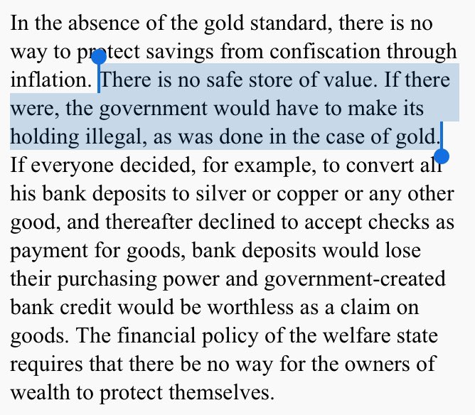 <a href="/justinmoon/"></a> “...There is no safe store of value. If there were, the government would have to make its holding illegal, as was done in the case of gold.”

-Greenspan (1966)