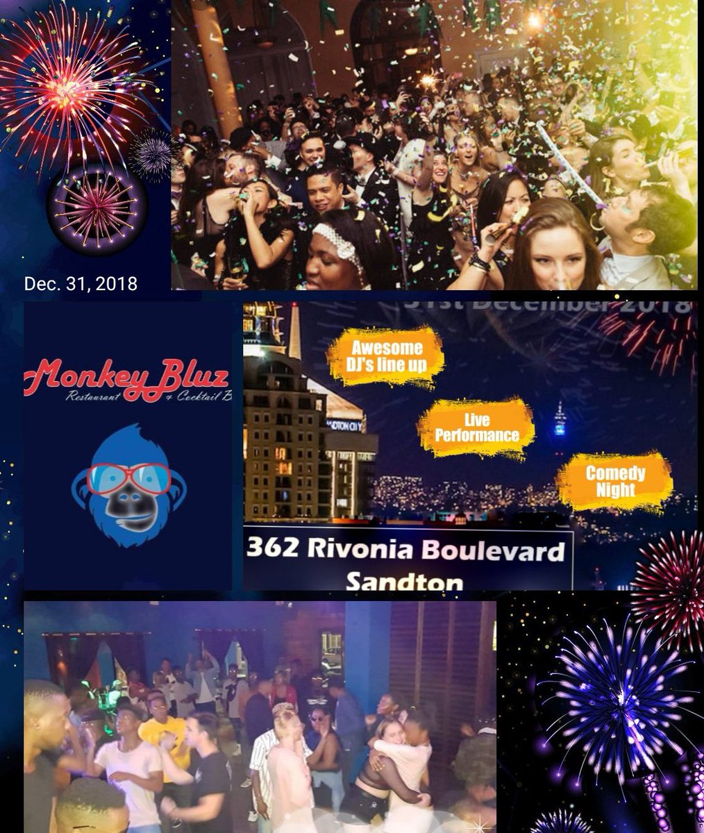 #NewYearinJoburg #Newyearseveparty <a href="/MonkeyBluz/">MonkeyBluz 🍴</a> #DJs #liveperformance #DANCEMUSIC #Partytime #Epic #Rivonia #Free before 10.pm #BeautifulPeople #drinkspecials #Club #nightlife share our tweet &amp; get free drink on arrival. Bookings for VIP Deck+27 78 714 4351only