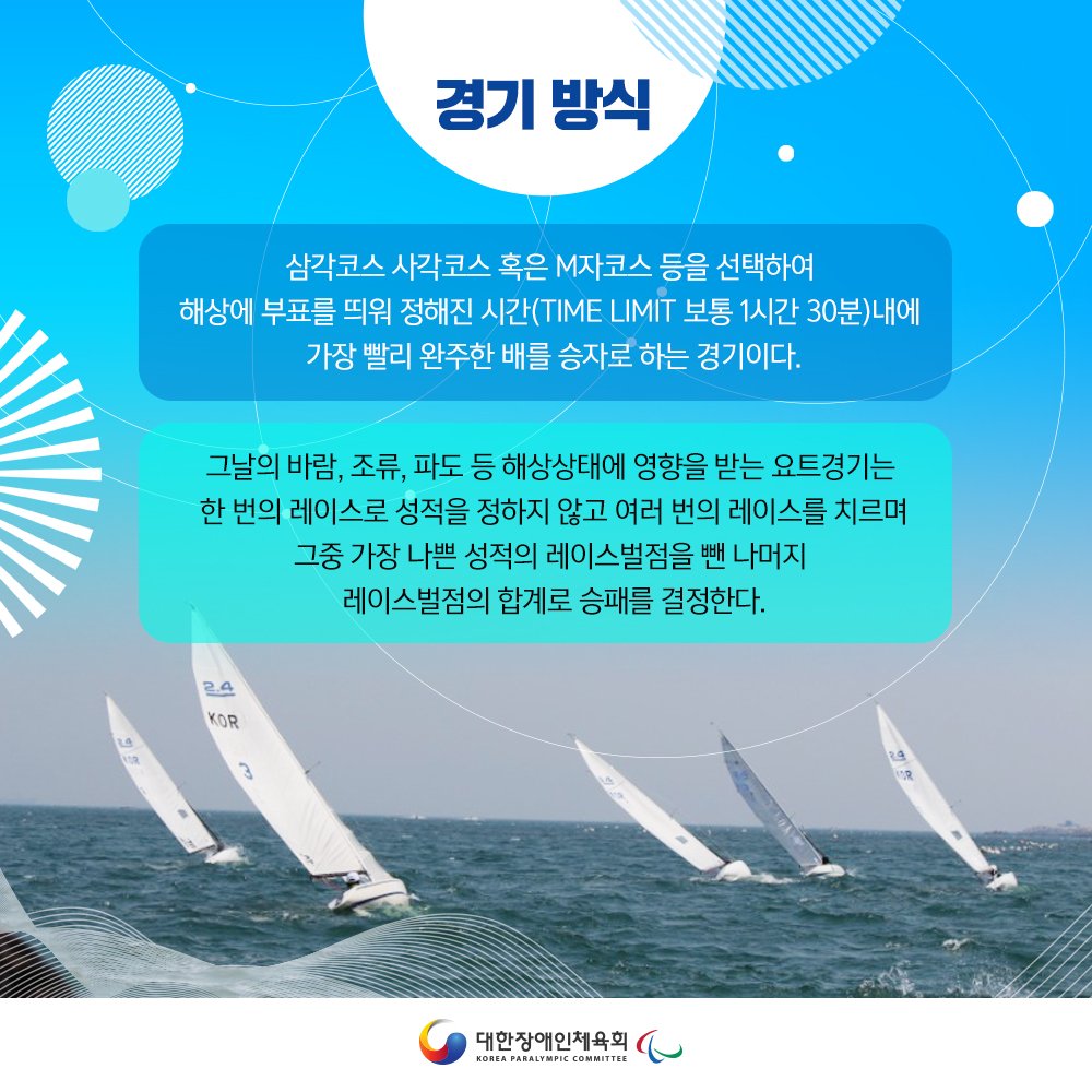 kosadpr's tweet image. [장애인체육 종목 소개 - 요트]

바람을 이용해서 바다 위를 질주하는 스포츠~

요트를 소개해드릴게요!

▶️장애인체육의 모든것 대한장애인체육회 Korea Paralympic Committee

#대한장애인체육회 #요트 #장애인체육 #장애인스포츠