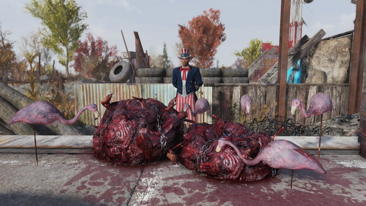 _LadySova's tweet photo. Just tending to some flesh eating Flamingos #Fallout76 #PS4share https://t.co/tuQOOZkvQO