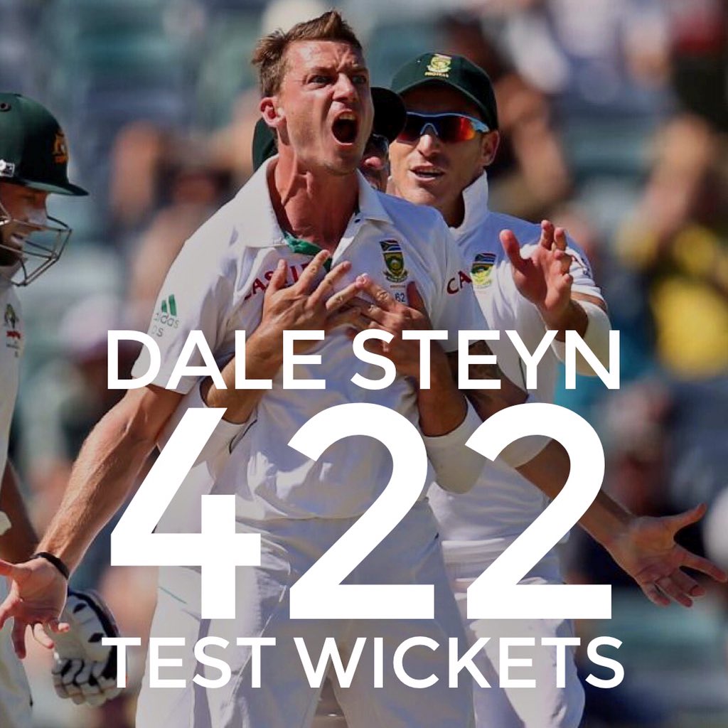 KassNaidoo's tweet photo. DALE STEYN MAKES HISTORY!!! 

Steyn is the leading wicket taker in South African test cricket.

That’s a mighty 422 test scalps for the SA CRICKET SUPERSTAR 🔥🔥🔥

Finally top of the charts 💃💃💃
#ProteaFire #SAvPAK https://t.co/GwiKNG7Rtj
