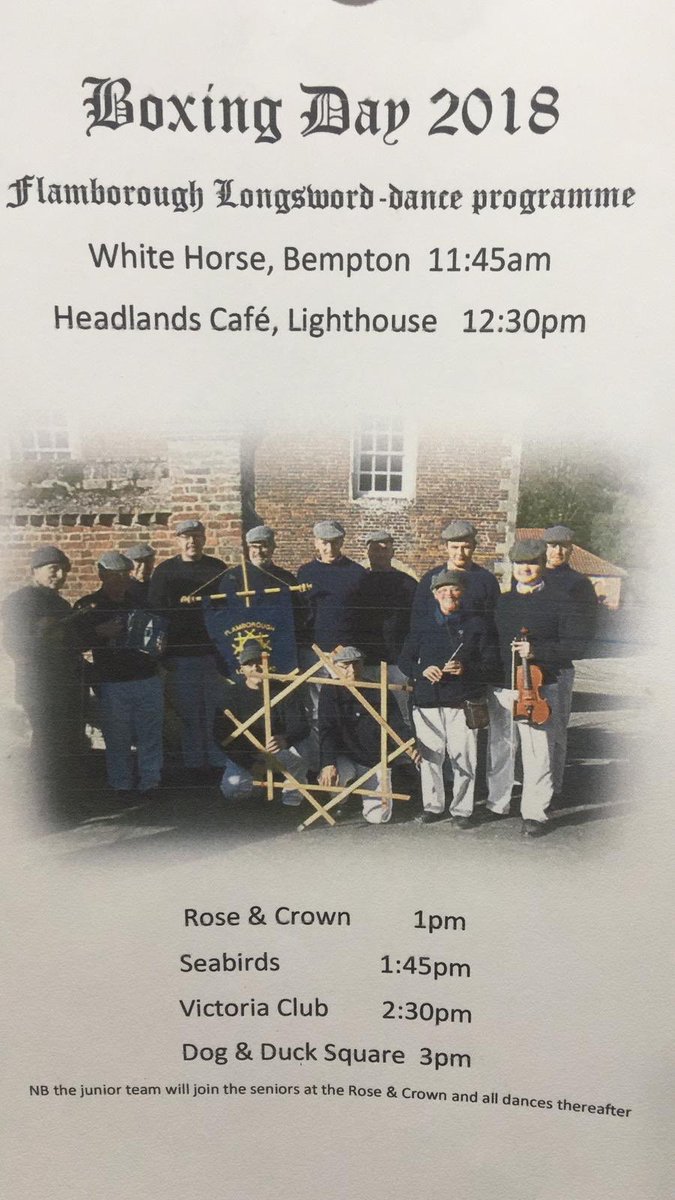 It’s Boxing Day! The best day in Flamborough, both the senior and the amazing junior sword dance teams will be performing in the village this afternoon #boxingdaytraditions <a href="/BridFreePress/">Brid Free Press</a> <a href="/hulllive/">Hull Live</a> <a href="/bridlingtonecho/">Bridlington Echo</a> <a href="/RadioHumberside/">BBC Humberside</a> @YorksCoastRadio