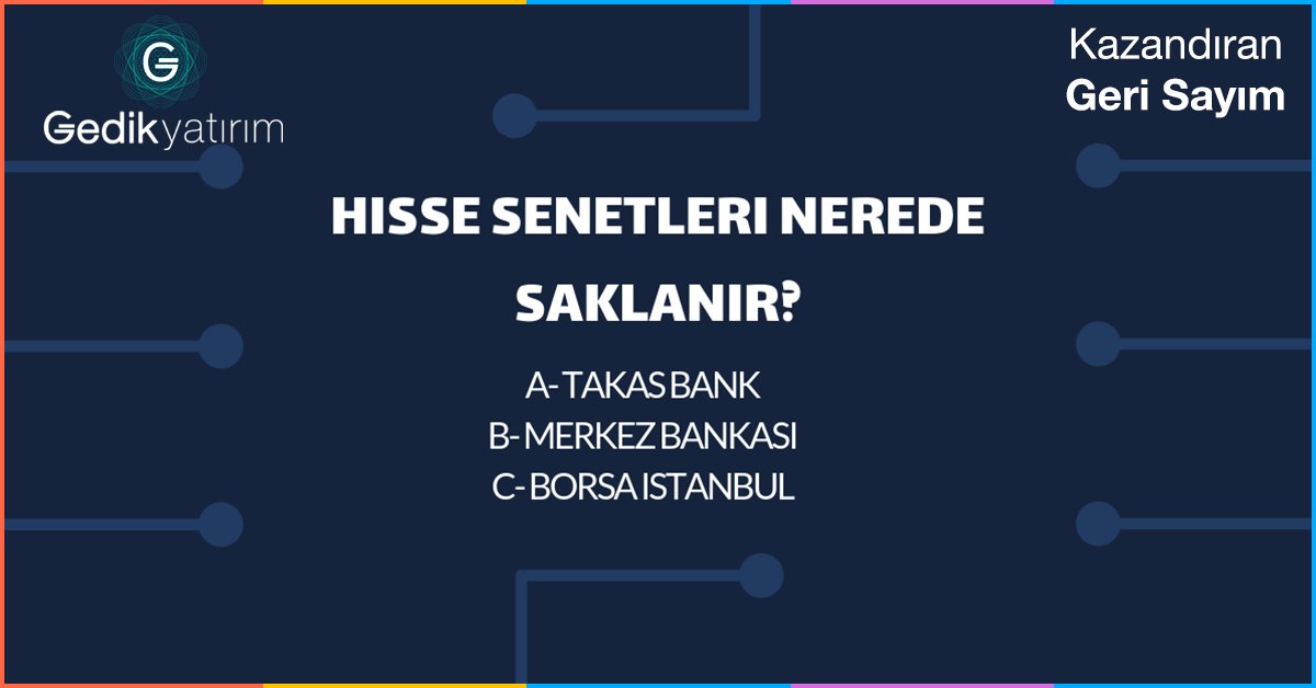 Bu sorunun doğru cevabını biliyor musunuz? Öyle ise Türkiye’nin ilk Borsa Bilgi Yarışması’na katılmak için tıklayın. Gedik Yatırım sponsorluğunda ödül 5.000 TL!
polt.io/LMc