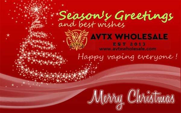 Avtxwholesale's tweet photo. Season's Greetings and Best Wishes. Merry Christmas and Happy Vaping Everyone ! - AVTX Wholesale https://t.co/UBkg5g7mQl #VapeSafety #vape #vaping #vapelife #vapefam #vapeworld #vapemail #instavape #vaporgram #vapeshowcase #vaporsonly #vapedaily #eliquid #ejuice #vapetricks #vape https://t.co/mMLtDB90u1