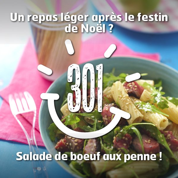Beaucoup moins faim que la veille ? On a la solution : salade de boeuf aux penne ! #lendemaindeoël 🥗
bit.ly/2QlqY7j