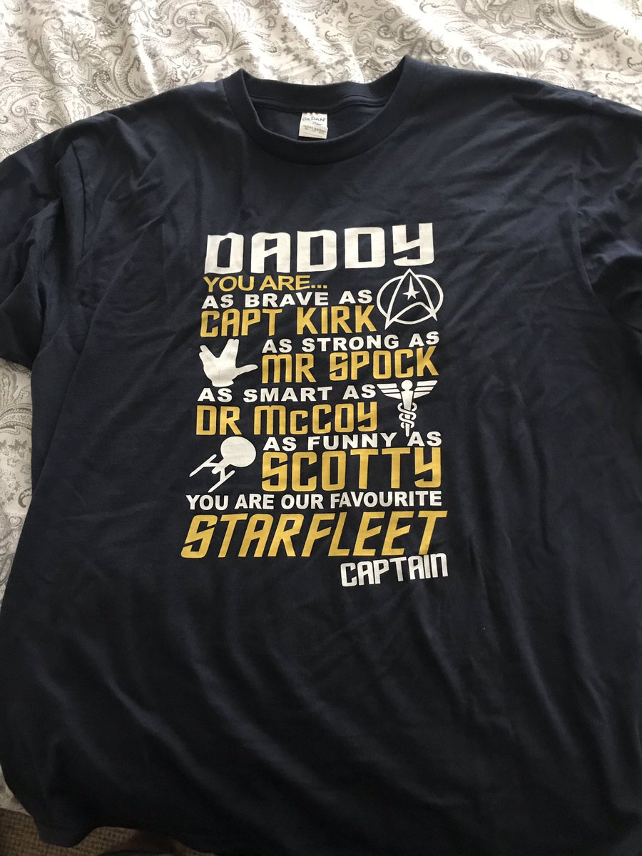 Gav24lang's tweet photo. @StarTrek @WilliamShatner a tishirt from my 5year old daughter for Christmas #onlylogical https://t.co/8boYqLWFpb