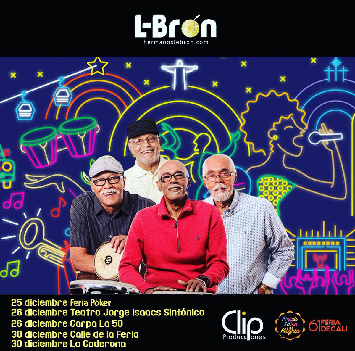 <a href="/clipproduccione/">Clip Producciones</a> y sus artistas, los <a href="/HERMANOS_LEBRON/">Hermanos L-Brón</a> iniciaron de la mejor manera su participación en la <a href="/FeriaDeCaliOf/">Feria de Cali</a> 2018. Este 26 de diciembre te invitamos a que los disfrutes en su espectacular concierto sinfónico en el <a href="/TJorgeIsaacs/">Teatro Jorge Isaacs</a> y en la #CarpaLa50.
