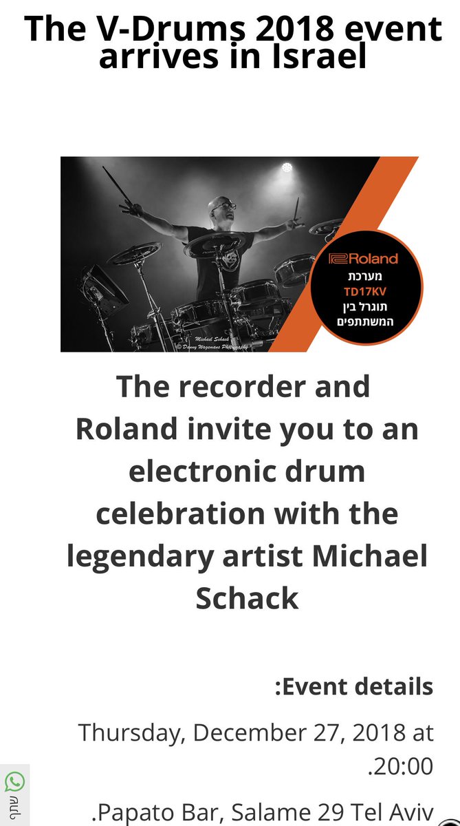 michaelschack's tweet photo. Hello Tel Aviv! Looking forward to playing for you tomorrow evening. It’s been since 2012, so get ready! #halilit #greenspoon #roland #vdrums #clinic #pushyourdrumming #telaviv #Israel https://t.co/K4l09tGMqB