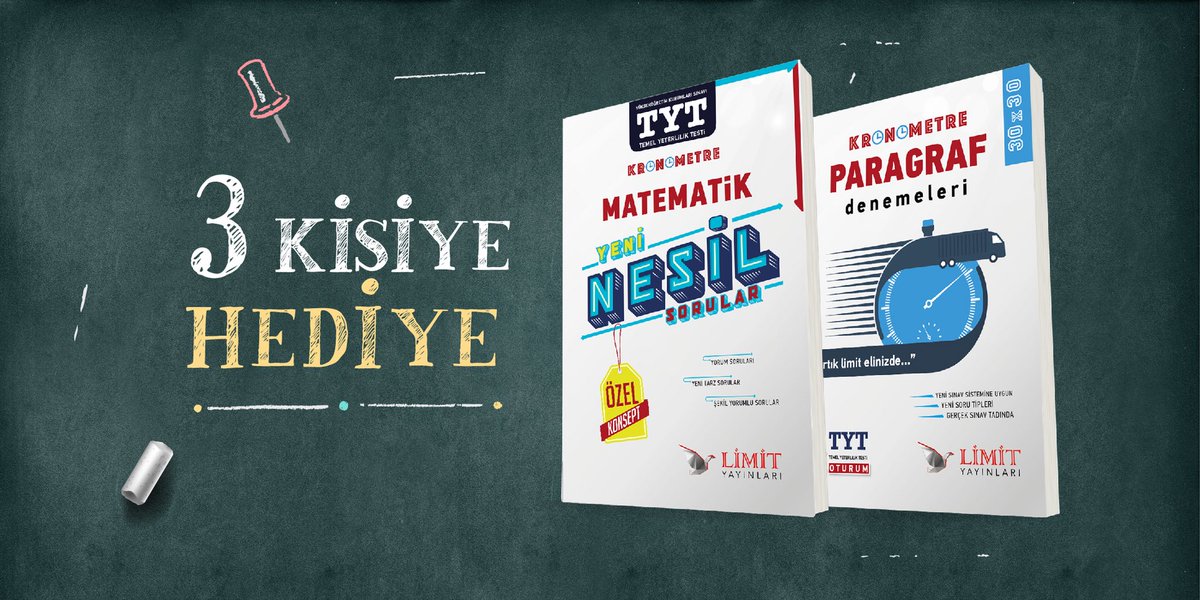 ▶️Bu Tweeti RT yap
▶️Hesabı takip et
📣 Çekiliş sonucu 3 kişiye iki kitap hediye edelim . Son katılım tarihi 1 Ocak.
#limitheryerde #yks2019 #2019tayfa #yks