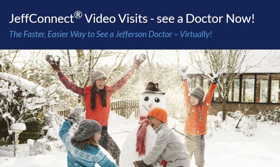 TJUHospital's tweet photo. Winter weather brings fun in the snow, but it can also mean possible injuries — from falls & slips to flu & colds. Don't let a mishap dampen your holiday cheer, visit a Jefferson physician virtually with #JeffConnect! https://t.co/XFwqjV4irz https://t.co/gyzu0CCL3t