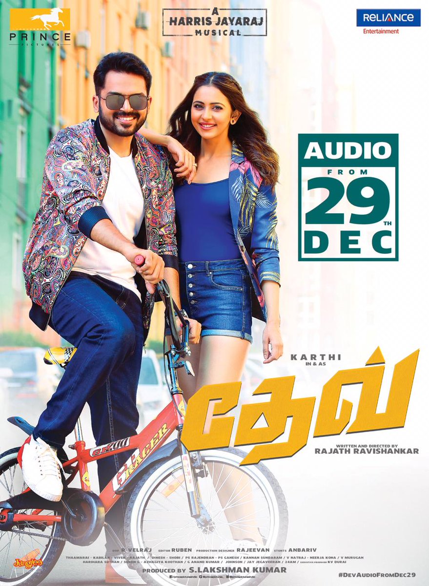 UrsVamsiShekar's tweet image. Get ready to handout with the tunes of super cool #DEV, a chilled out musical from @Jharrisjayaral releasing on December 29th (Tamil) 

#DEVAudiofromDec29

.@Karthi_Offl @Rakulpreet@RajathDir @PrincePictures_ @RelianceEnt @lakku76 @TagoreMadhu