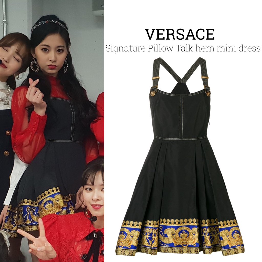 Twice Closet Gayo Daejeon Versace Signature Pillow Talk Hem Mini Dress 2 995 00 Usd Twice Tzuyu 트와이스 쯔위