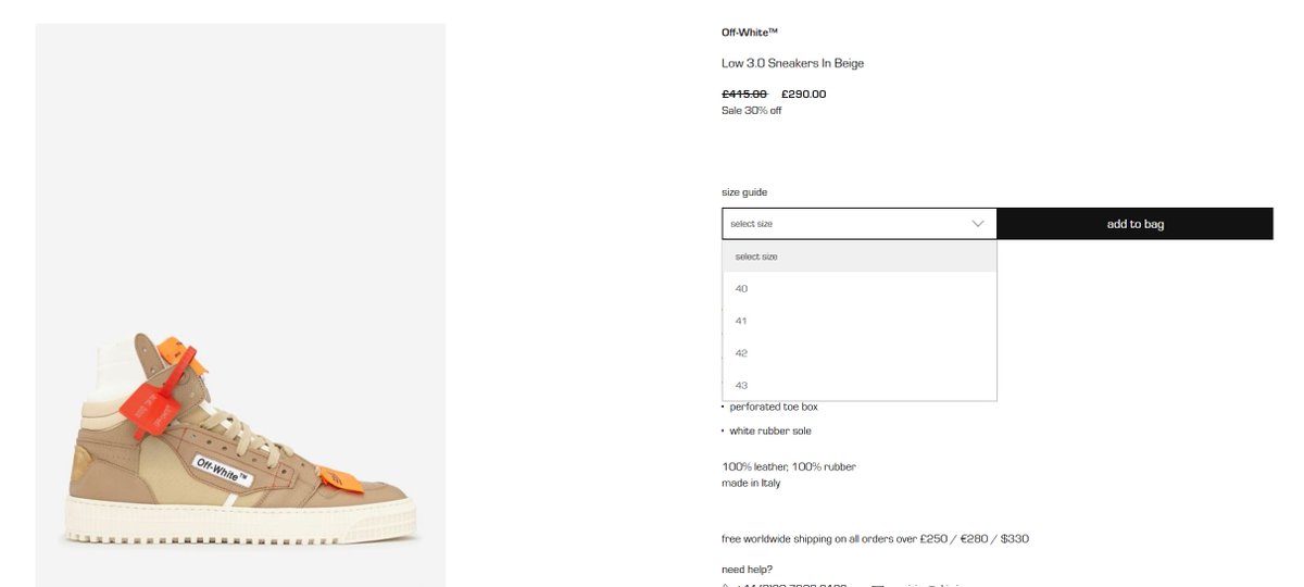 off white size chart sneakers