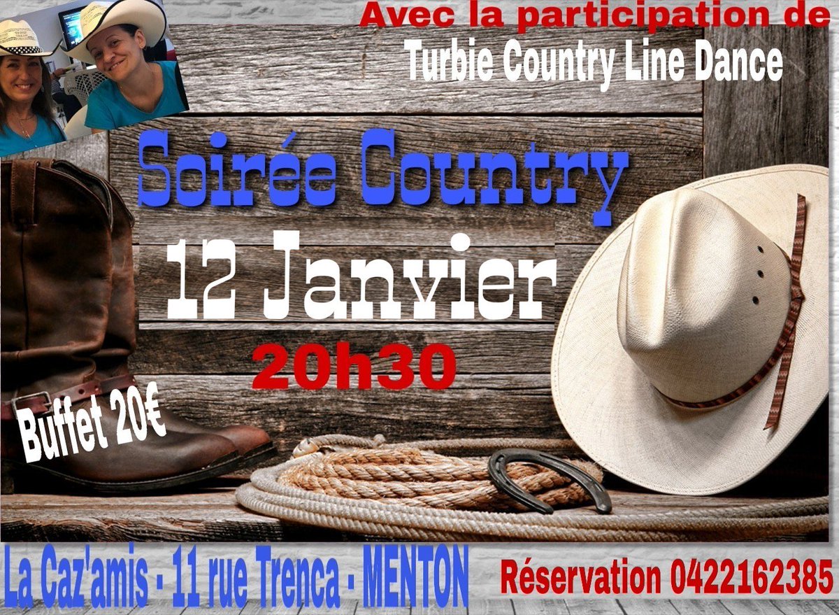 AmisCaz's tweet photo. Soirée Country, à La Caz'amis, pour débutants. Uniquement sur réservation : 0422162385 #menton06 #menton #villedementon #lacazamis #country #dansecountry #soireedansante #linedanse #Cowboys #soireecountry https://t.co/pyrmn1oMrA
