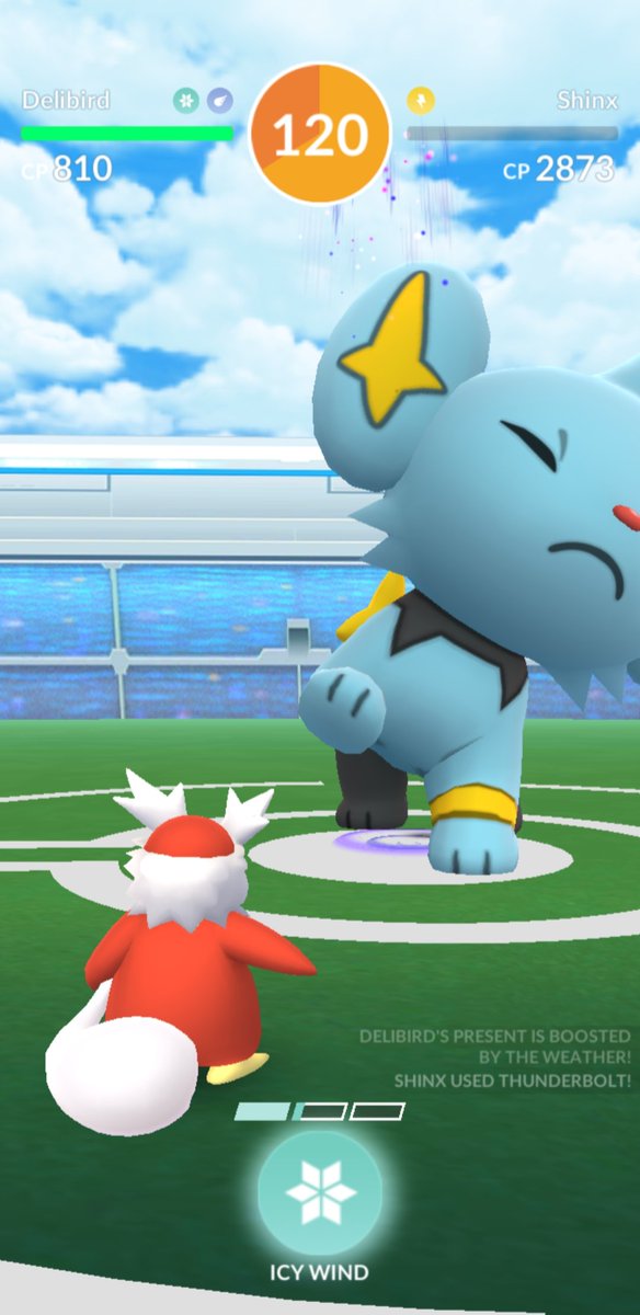 PokeNorge's tweet image. Holiday Shinx #funraid with #Delibird #PokemonGO #PokemonGOHoliday