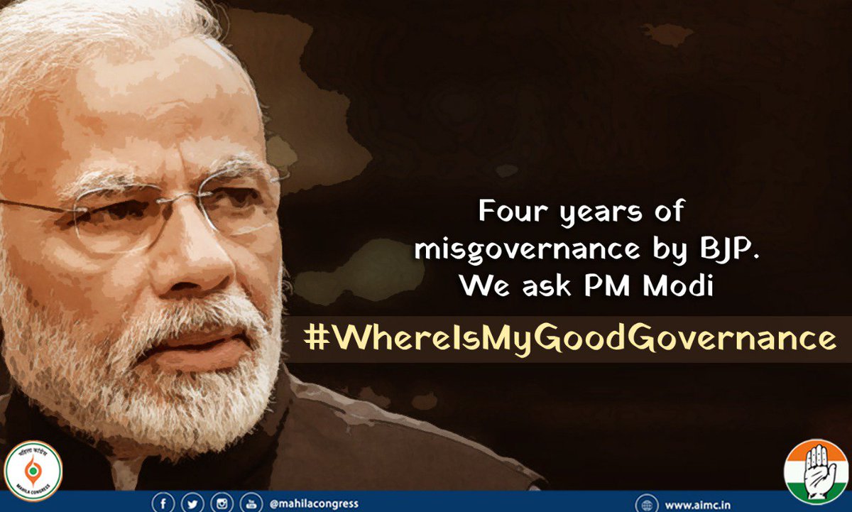 MahilaCongress's tweet photo. Unemployment has been at a staggering high under this government who failed to tap the demographic dividend. Mudra loans, Make In India which were started with much fanfare failed to deliver any measurable outcomes in terms of employability #WhereIsMyGoodGovernance https://t.co/7TOPovKXed