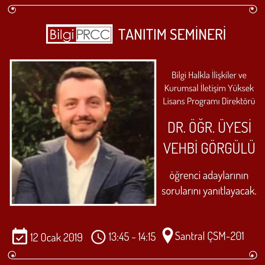 bilgi_pr's tweet photo. 12 Ocak 2019 Cumartesi günü saat 13:45-14:15 arasında Santral kampüsündeki ÇSM 201 https://t.co/VbWojadzVC sınıfta Bilgi Halkla İlişkiler ve Kurumsal İletişim Yüksek Lisans Programı Direktörü Dr. Öğr. Üyesi Vehbi Görgülü öğrenci adaylarının sorularını yanıtlayacak. #bilgiprcc https://t.co/nTm041H5R6