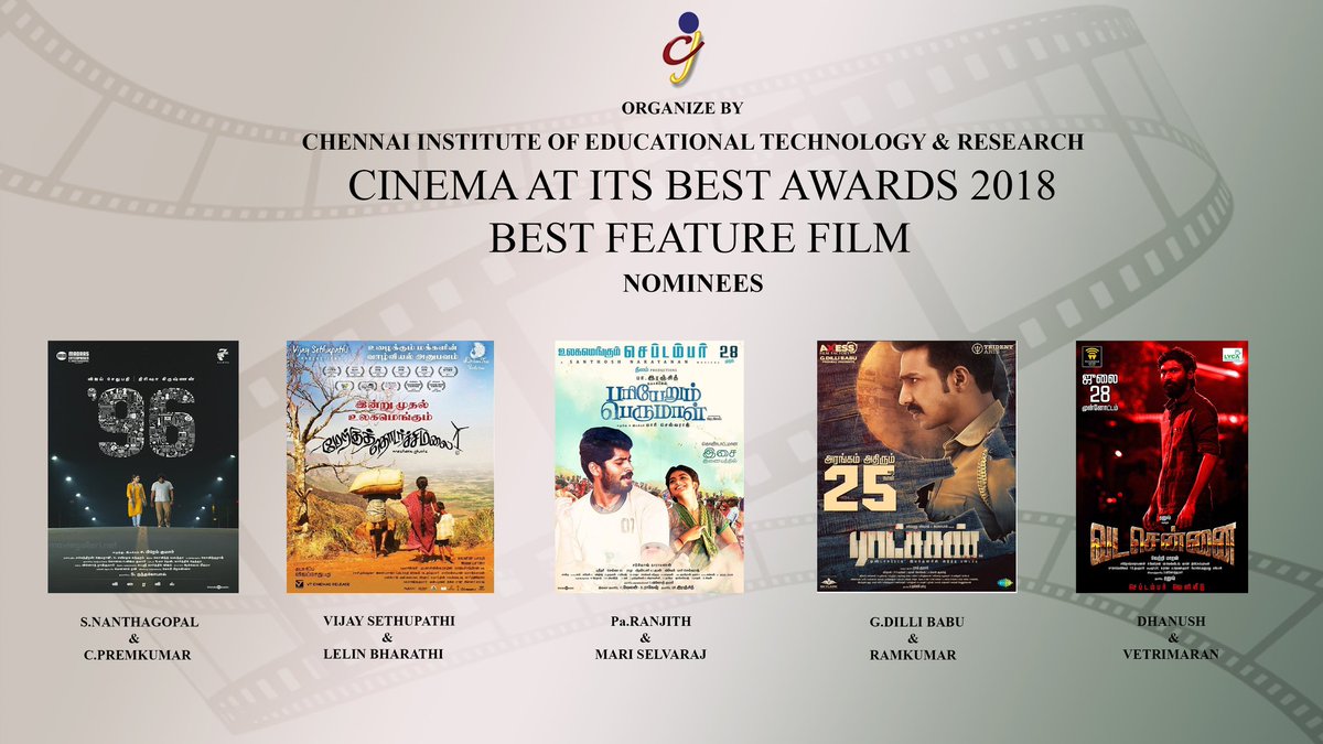 Cinemaatitsbest's tweet photo. #CAIBAWARDS 2018
#SNanthagopal &amp; @Premkumar1710 @VijaySethuOffl &amp; @leninbharathi1 @beemji &amp; @mari_selvaraj @Dili_AFF &amp; @dir_ramkumar @dhanushkraja &amp; @VetriMaaran  
#96TheMovie #Merkuthodarchimalai @pariyankaruppi #Ratsasan #VadaChennai https://t.co/IT7KLcXssf
