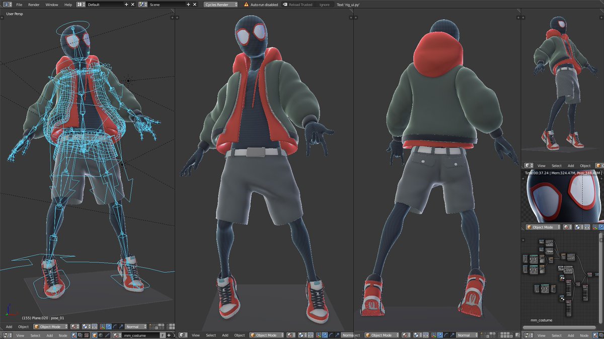 YanSculpts's tweet photo. Finished rigging and posing, will probably do other poses as well. I also started creating the materials. Soon I will start texturing!

#b3d #blender3d #MilesMorales #SpiderVerse https://t.co/HkfXsgVeuH