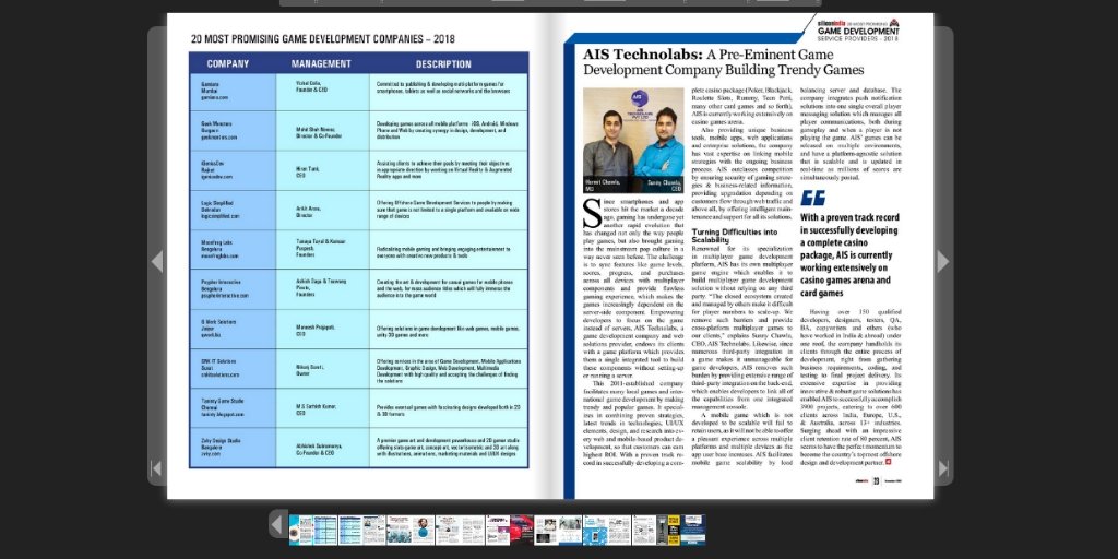 aistechnolabs's tweet image. Who are the top 10 mobile game development companies from India featured by Silicon India Magazine in 2018?
Tap To Know : goo.gl/1UXDzZ
#gamedevlop #gamedevelopment #gamedevelopmentcompany #bestgamedevelopmentcompany2018