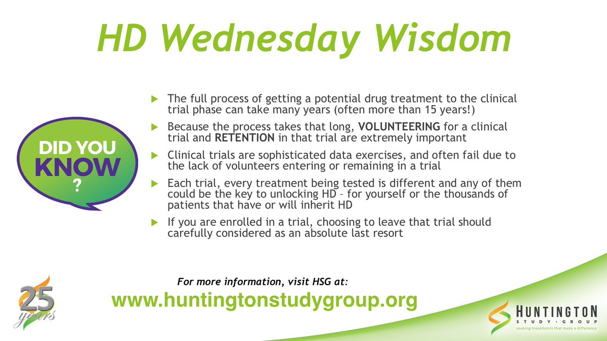 HuntingtonSG's tweet photo. HD #WednesdayWisdom on the importance of clinical trial Participation and Retention. #UnlockingHD #HuntingtonsDisease https://t.co/QaeepVvROd