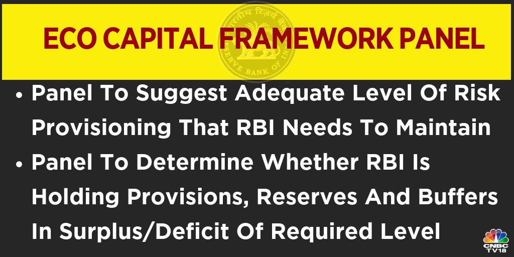 CNBCTV18Live's tweet photo. RBI forms Expert Committee to review RBI’s #EconomicCapitalFramework, panel will be chaired by former RBI Guv Bimal Jalan
@ShereenBhan https://t.co/CGKqLu1Z10