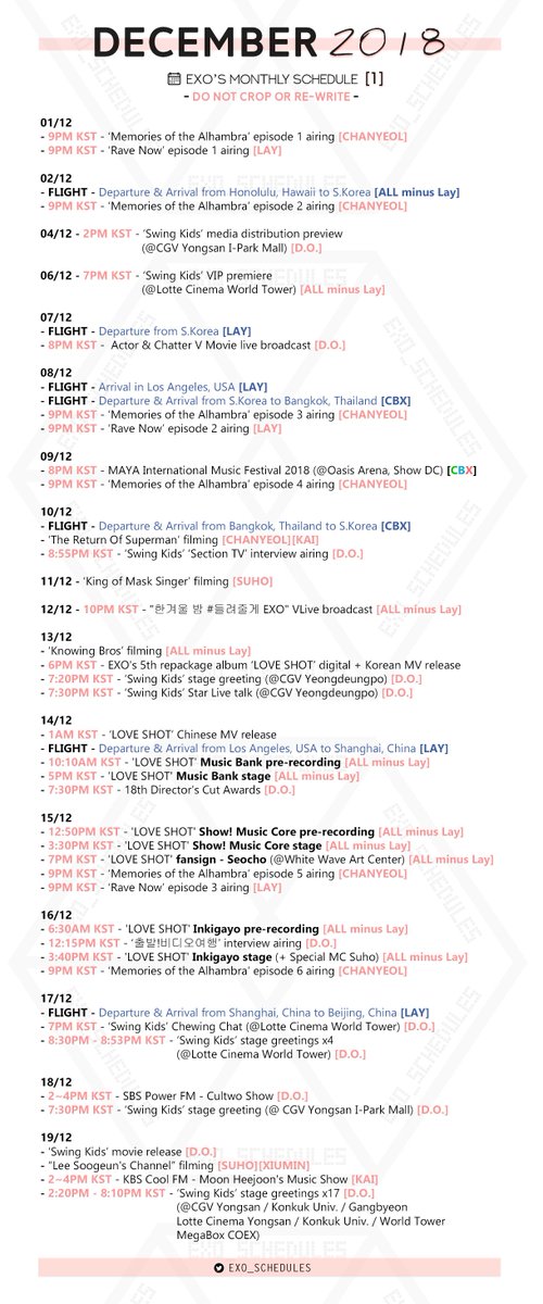 exo schedule exo schedules twitter
