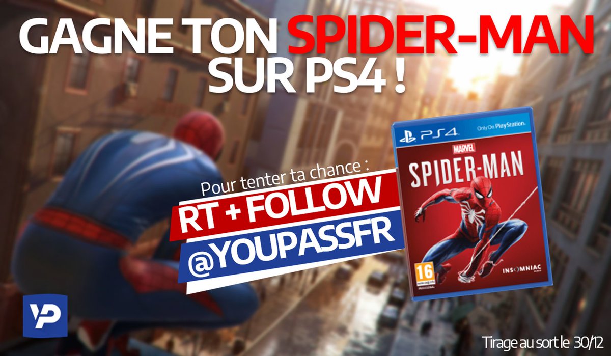 YouPassFR's tweet photo. Entoilez vos ennemis 🕸 Un jeu Spider-Man à gagner sur PS4 !

Conditions → RT ce tweet &amp; Follow @YouPassFR
Tirage au sort le 30/12
#YouPassIsBack

Bonne chance ! https://t.co/j3N1i4aoM5
